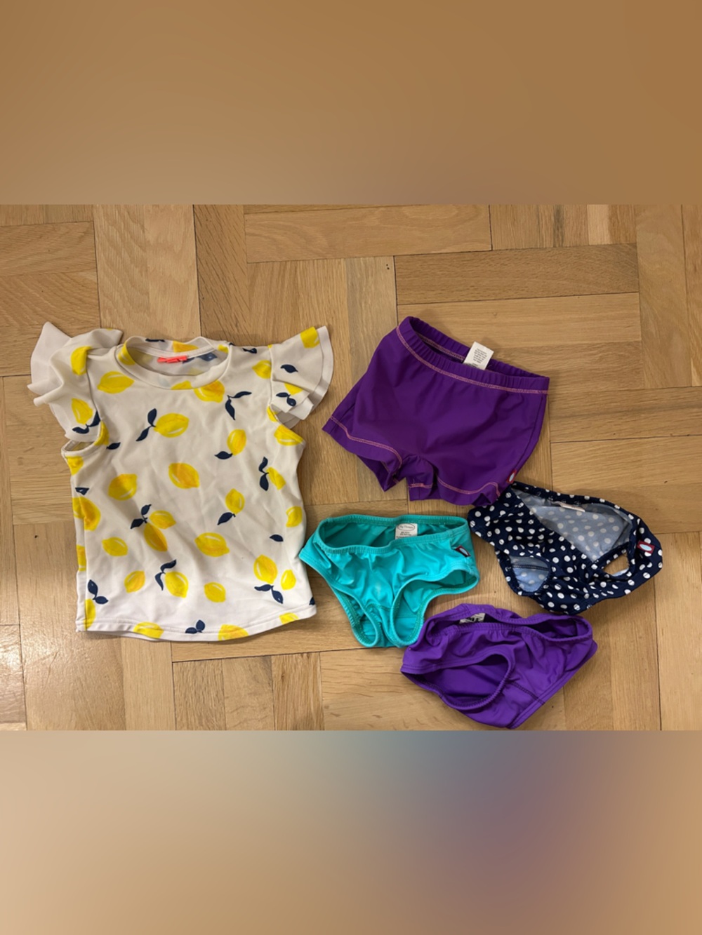 Girls Lemon Print Ruffle Sleeve Swim Top with Mix-and-Match Bottoms